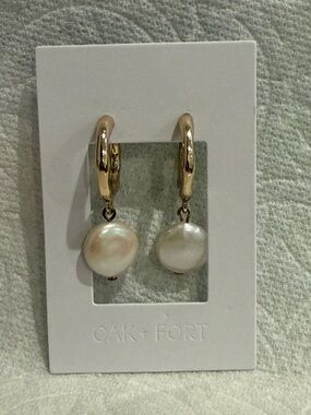 OAK + FORT Gold Hoop Earrings with Pearl Drops